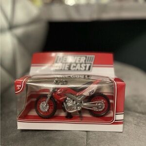 Red Denver Die Cast Racing Motorcycle Toy. New In Box Never Opened Vintage